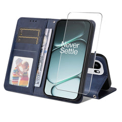 OnePlus 15R ENKAY 2-i-1 Kunstlæder Flip Cover m. Skærmbeskyttelsesglas - Blå