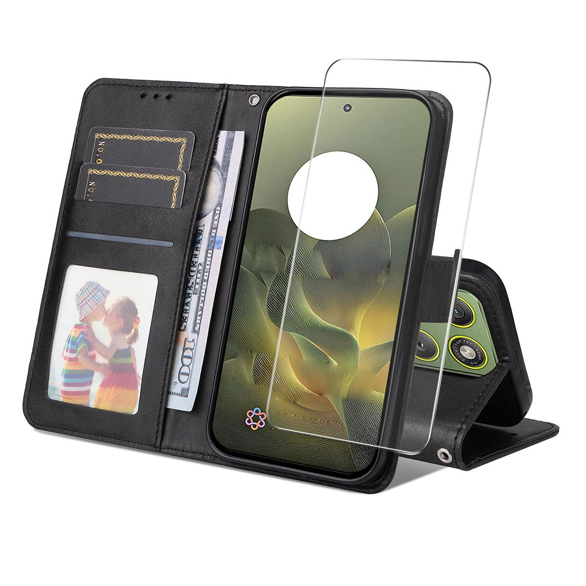 Motorola Edge 70 EIDERWOOD Kunstlæder Cover m. Skærmbeskyttelse og Kortholder - Sort