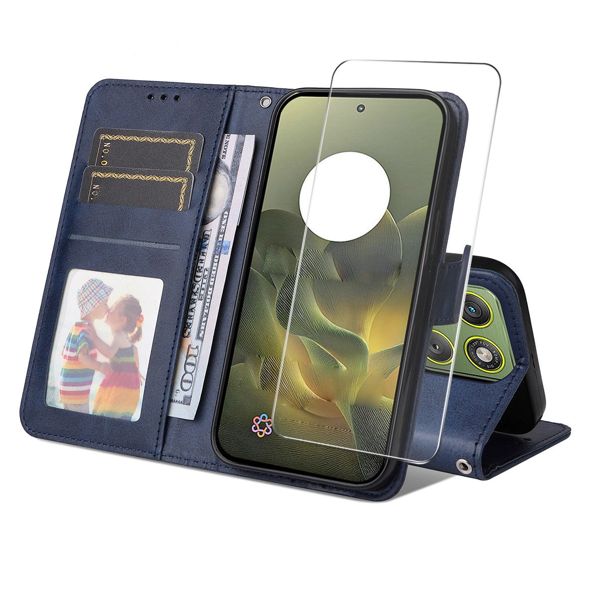 Motorola Edge 70 EIDERWOOD Kunstlæder Cover m. Skærmbeskyttelse og Kortholder - Blå