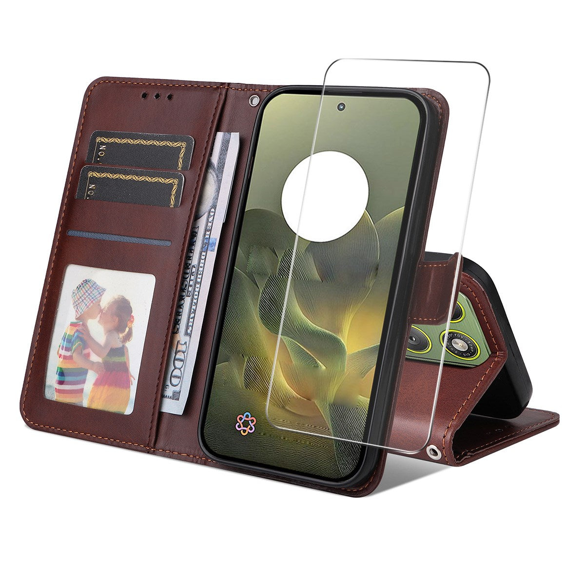 Motorola Edge 70 EIDERWOOD Kunstlæder Cover m. Skærmbeskyttelse og Kortholder - Brun