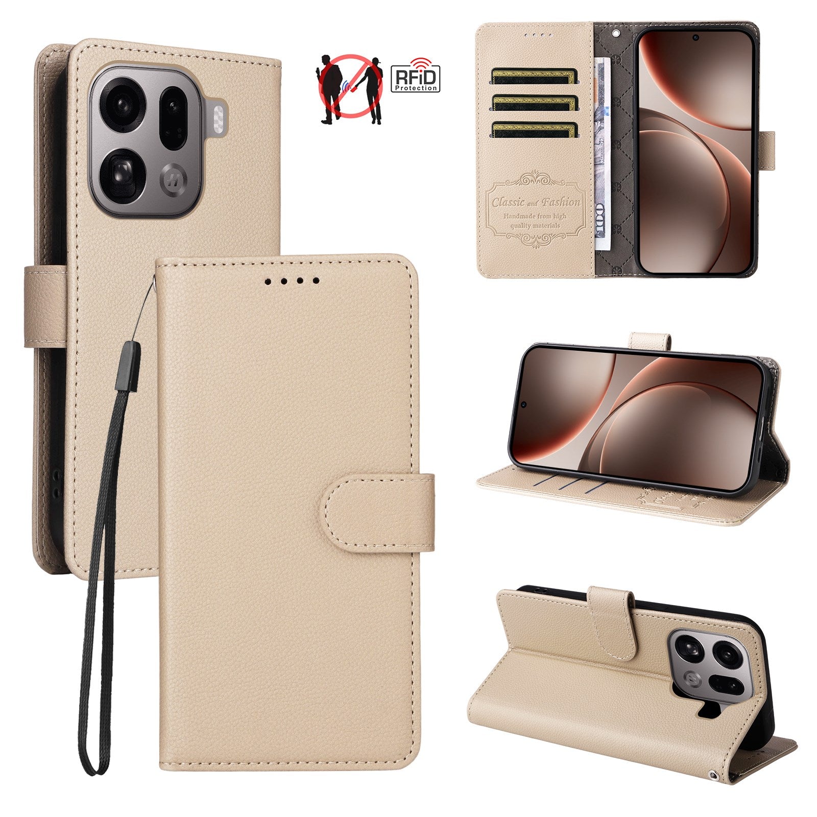 EIDERWOOD OPPO Find X9 Pro Kunstlæder Flip Cover m. Strop - Beige