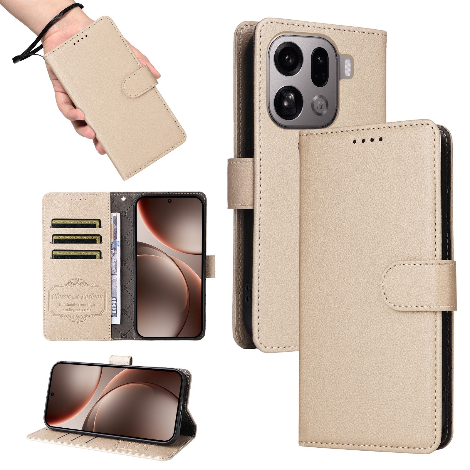 EIDERWOOD OPPO Find X9 Pro Kunstlæder Flip Cover m. Strop - Beige
