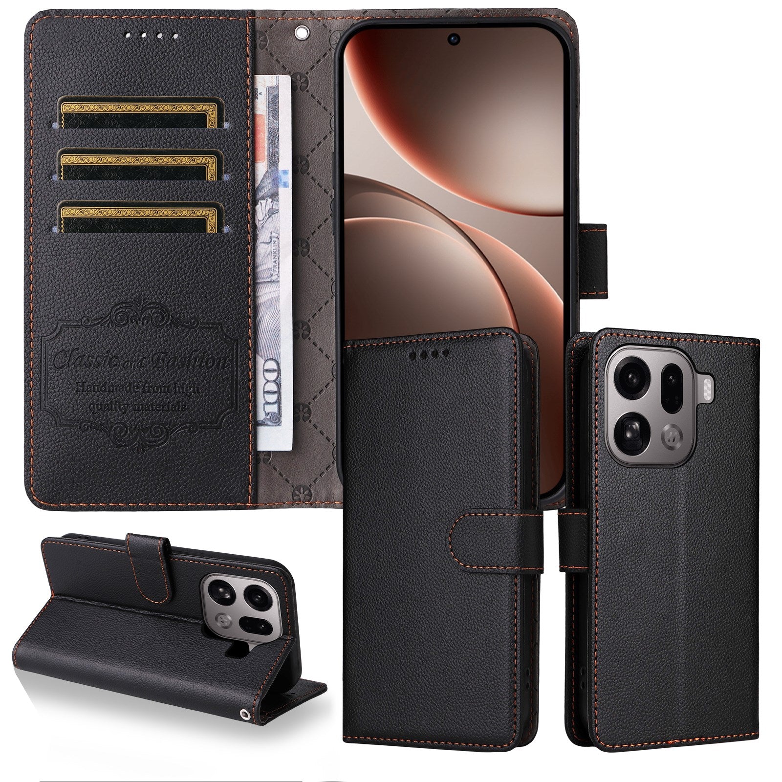 EIDERWOOD OPPO Find X9 Pro Kunstlæder Flip Cover m. Strop - Sort