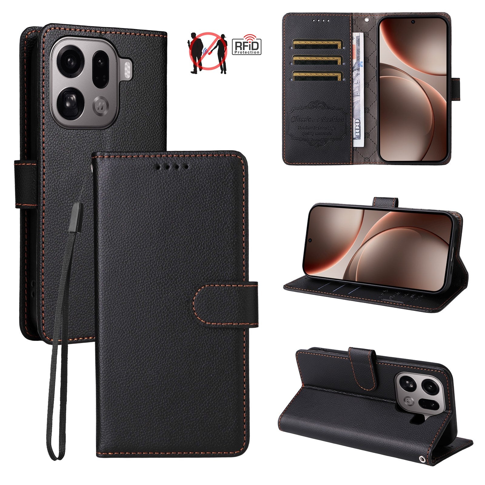 EIDERWOOD OPPO Find X9 Pro Kunstlæder Flip Cover m. Strop - Sort