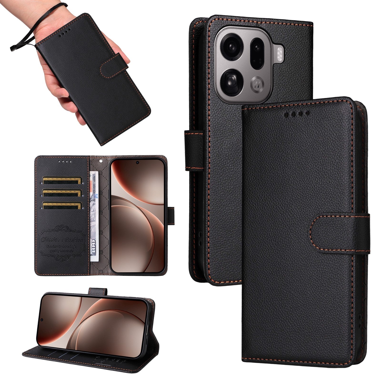 EIDERWOOD OPPO Find X9 Pro Kunstlæder Flip Cover m. Strop - Sort