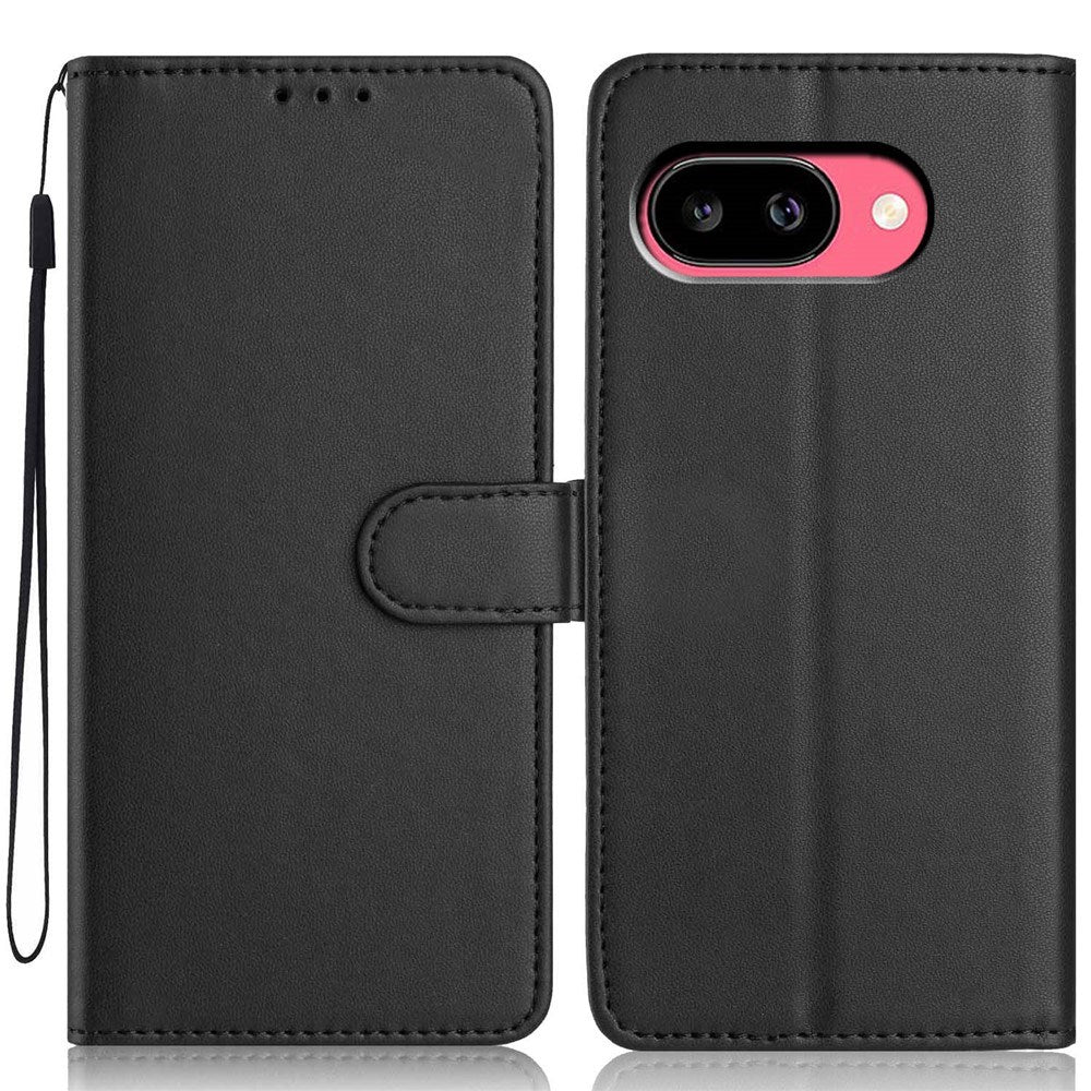 Google Pixel 10a EIDERWOOD Kunstlæder Flip Cover m. Strop & Udfoldelig Kortholder - Sort