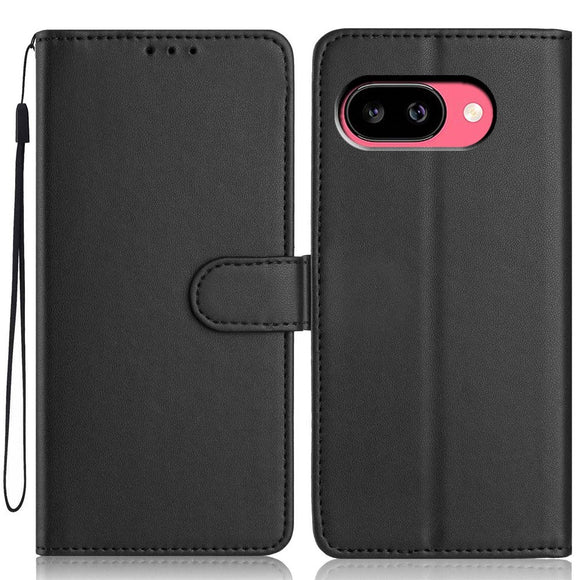 Google Pixel 10a EIDERWOOD Kunstlæder Flip Cover m. Strop & Udfoldelig Kortholder - Sort