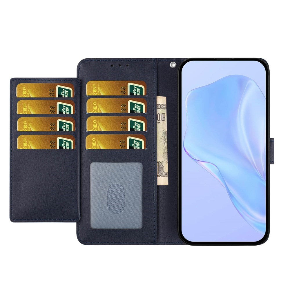 Google Pixel 10a EIDERWOOD Kunstlæder Flip Cover m. Strop & Udfoldelig Kortholder - Blå