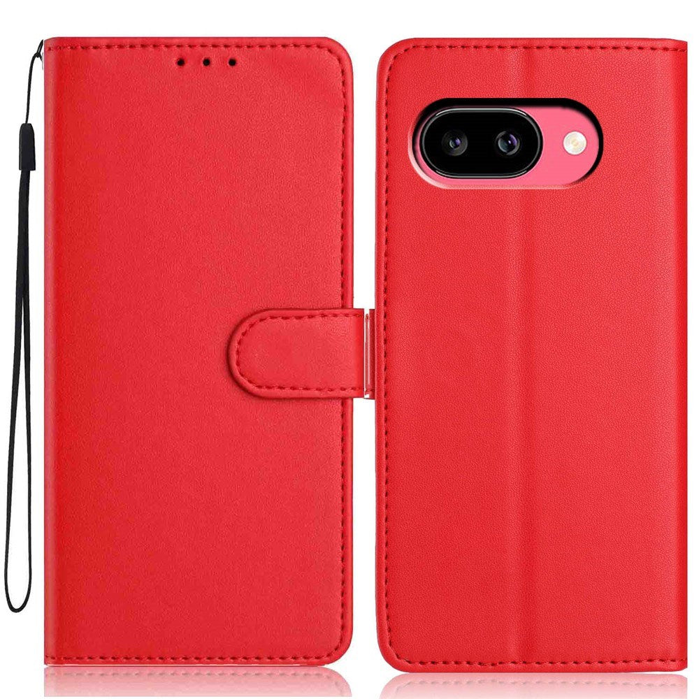 Google Pixel 10a EIDERWOOD Kunstlæder Flip Cover m. Strop & Udfoldelig Kortholder - Rød