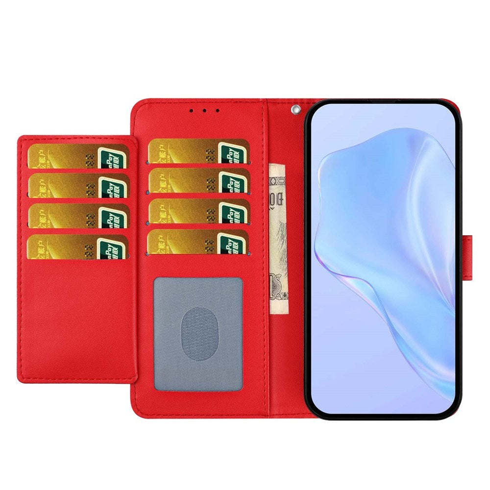 Google Pixel 10a EIDERWOOD Kunstlæder Flip Cover m. Strop & Udfoldelig Kortholder - Rød