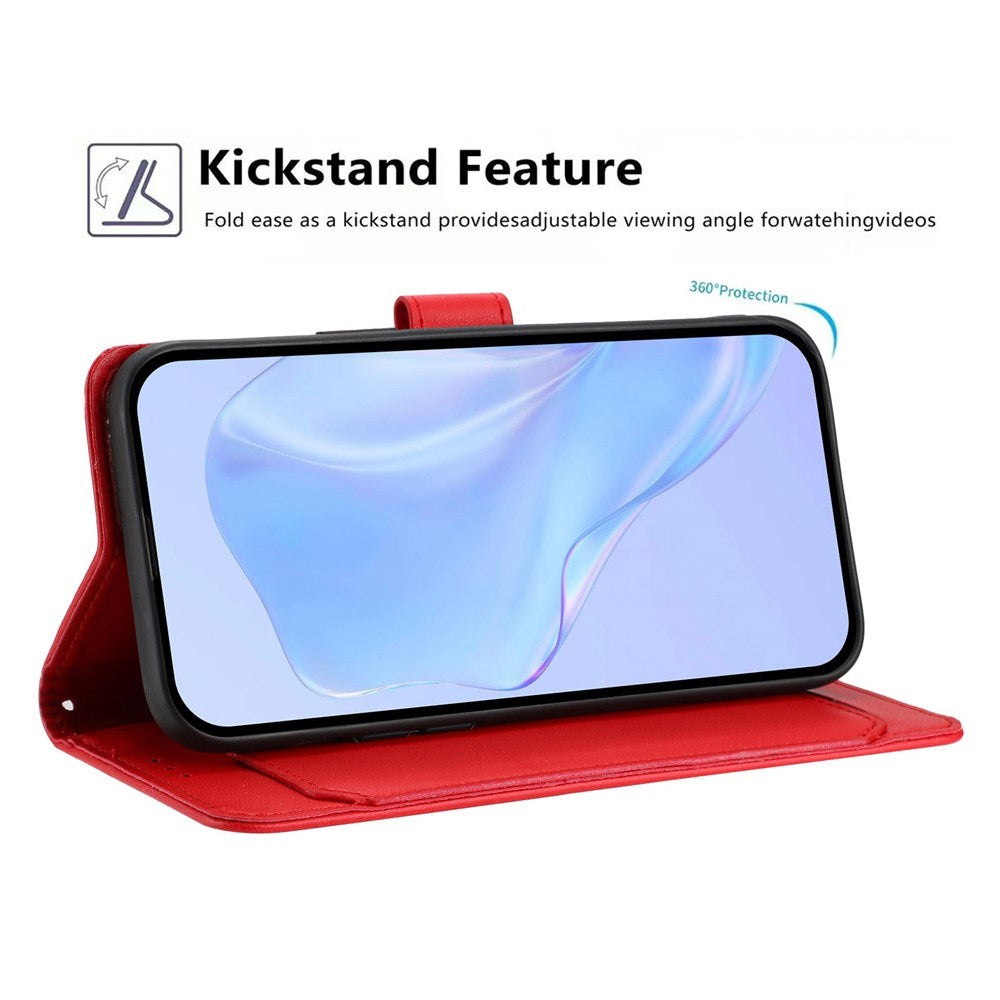 Google Pixel 10a EIDERWOOD Kunstlæder Flip Cover m. Strop & Udfoldelig Kortholder - Rød