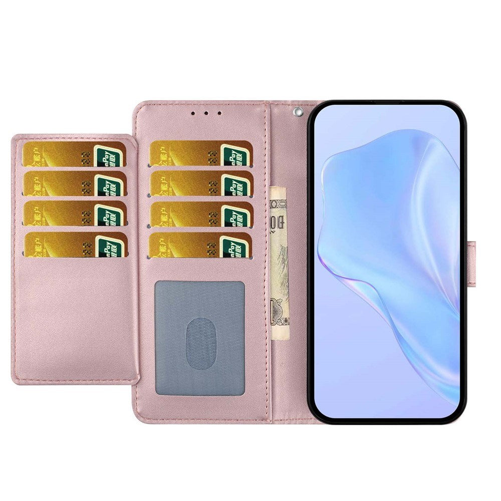 Google Pixel 10a EIDERWOOD Kunstlæder Flip Cover m. Strop & Udfoldelig Kortholder - Rose Gold