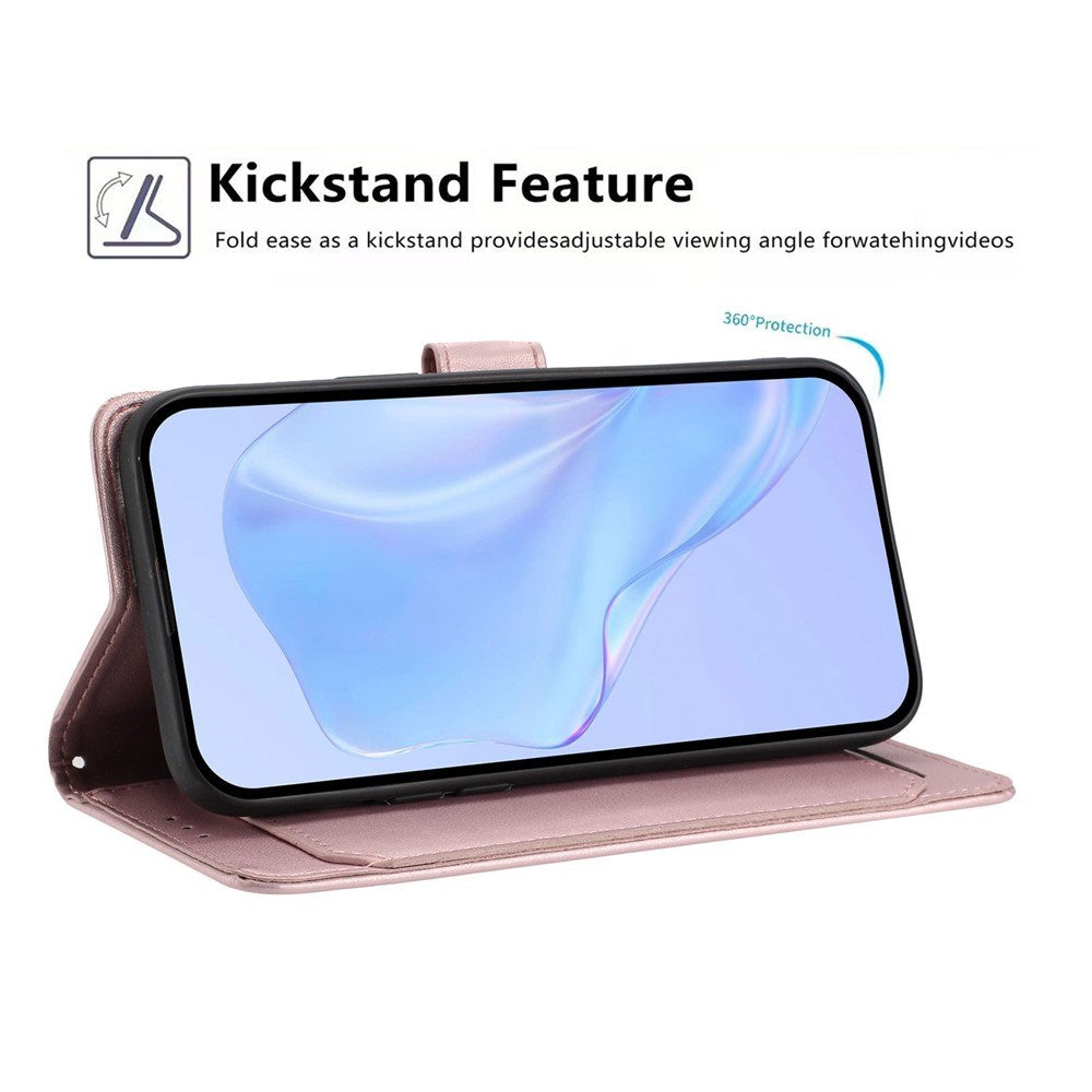 Google Pixel 10a EIDERWOOD Kunstlæder Flip Cover m. Strop & Udfoldelig Kortholder - Rose Gold