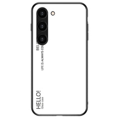 Samsung Galaxy S23 Cover m. Glas Bagside - Hello - Hvid