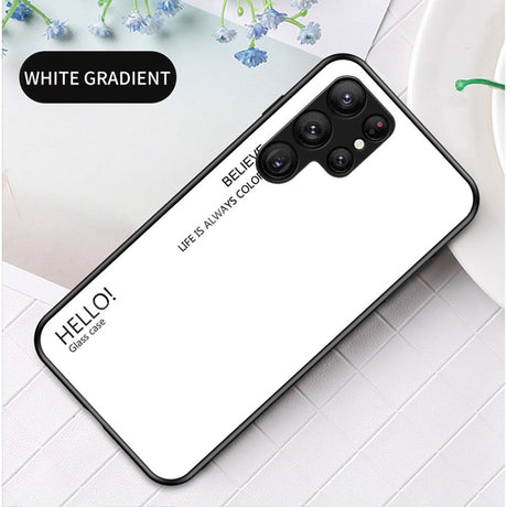 Samsung Galaxy S23 Ultra Cover m. Glas Bagside - Hello - Hvid