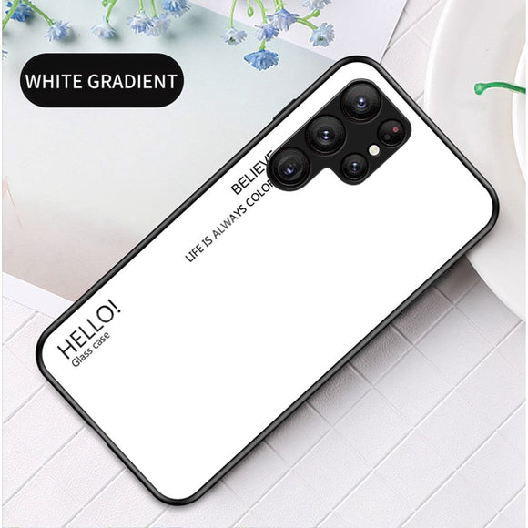 Samsung Galaxy S23 Ultra Cover m. Glas Bagside - Hello - Hvid