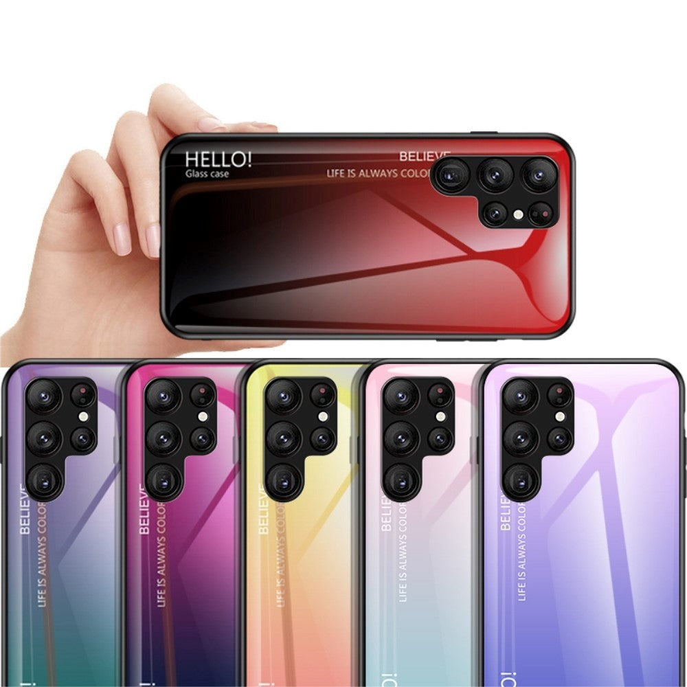 Samsung Galaxy S23 Ultra Cover m. Glas Bagside - Hello - Hvid