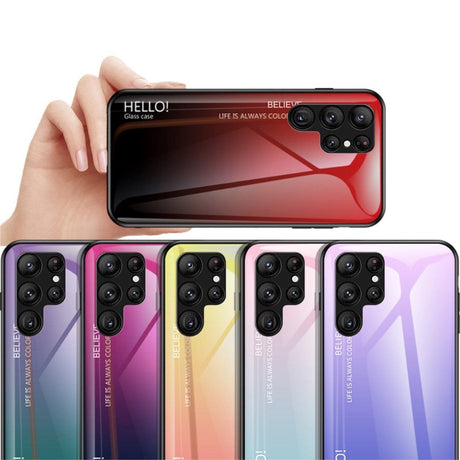 Samsung Galaxy S23 Ultra Cover m. Glas Bagside - Hello - Hvid