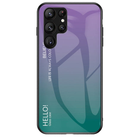Samsung Galaxy S23 Ultra Cover m. Glas Bagside - Hello - Lilla / Grøn
