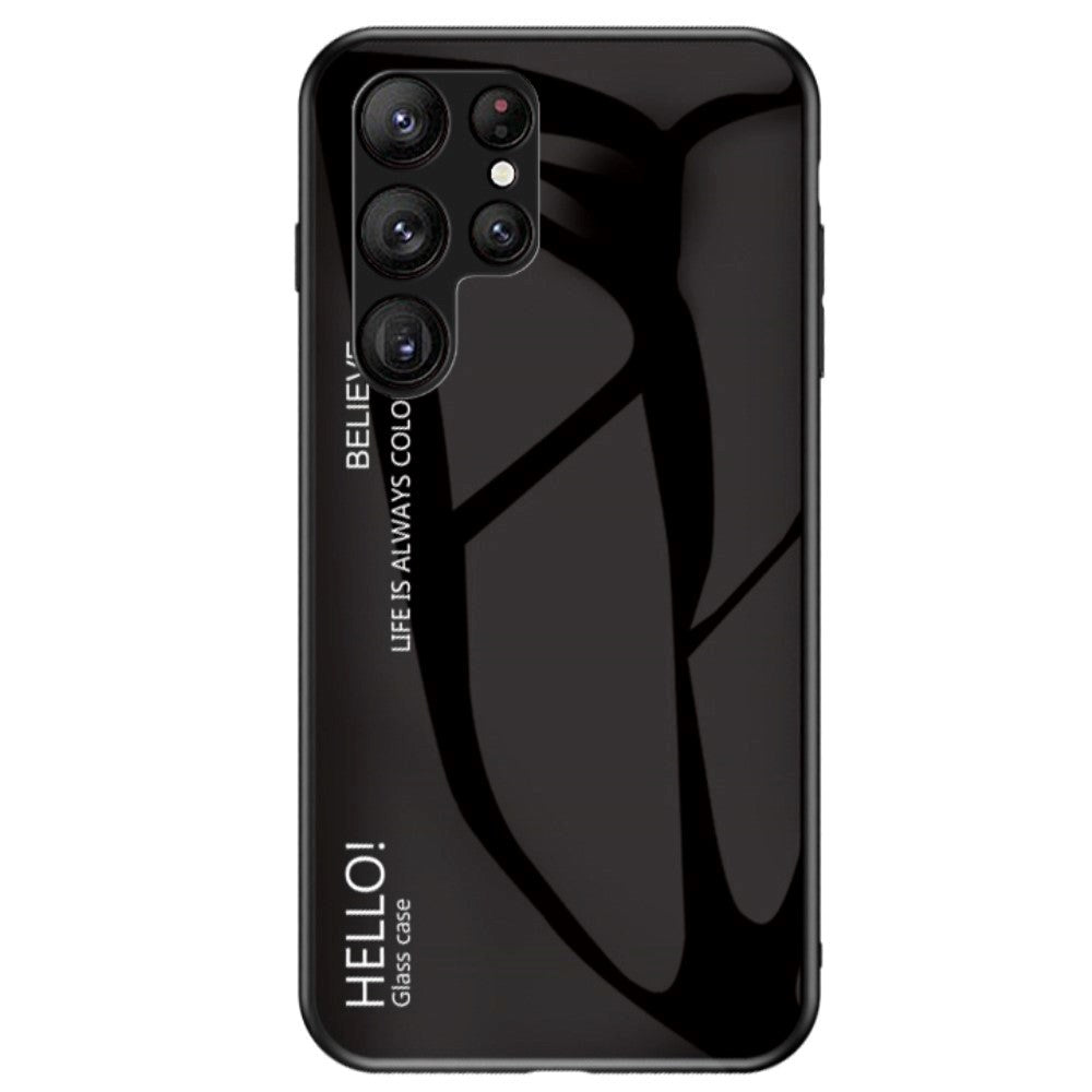 Samsung Galaxy S23 Ultra Cover m. Glas Bagside - Hello - Sort