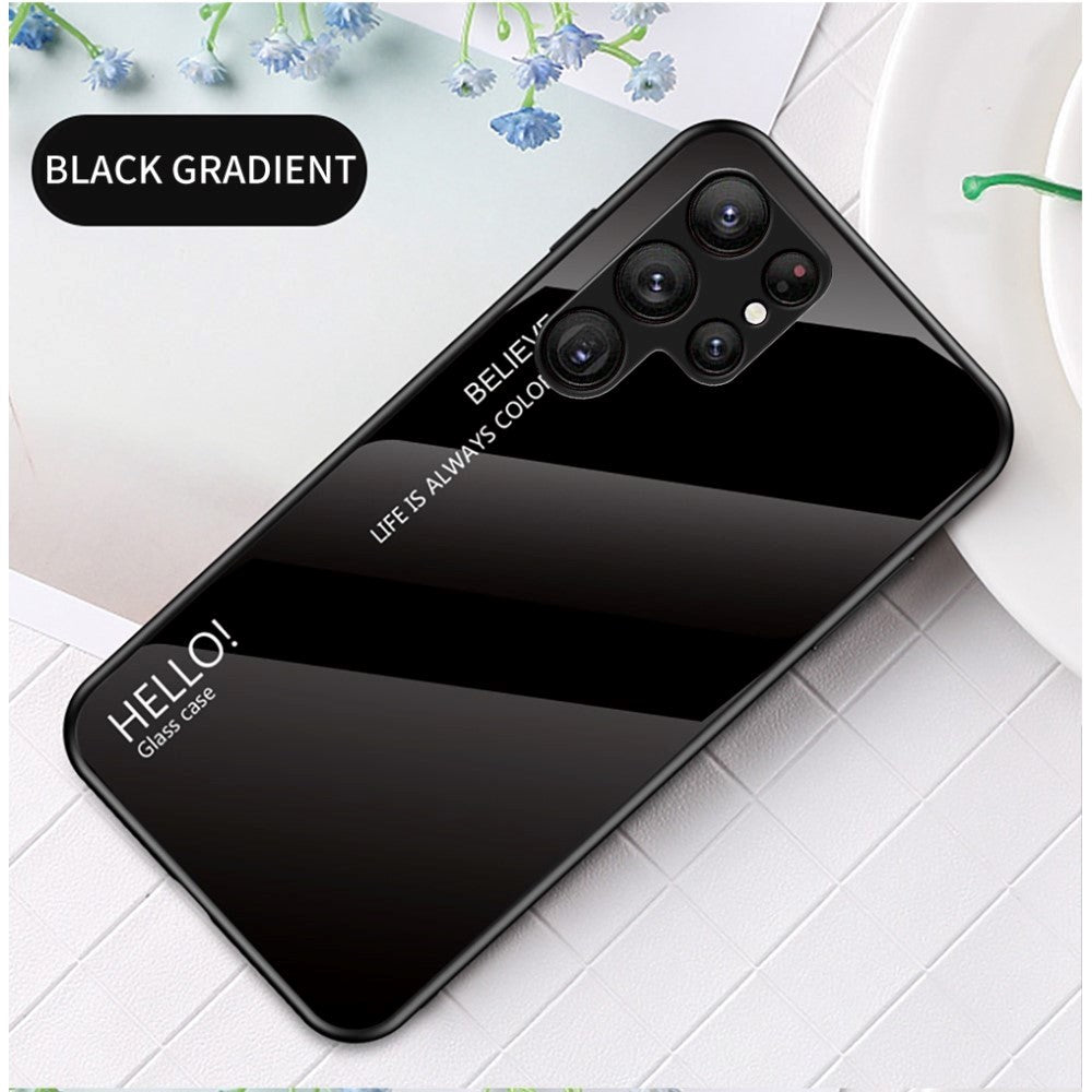 Samsung Galaxy S23 Ultra Cover m. Glas Bagside - Hello - Sort