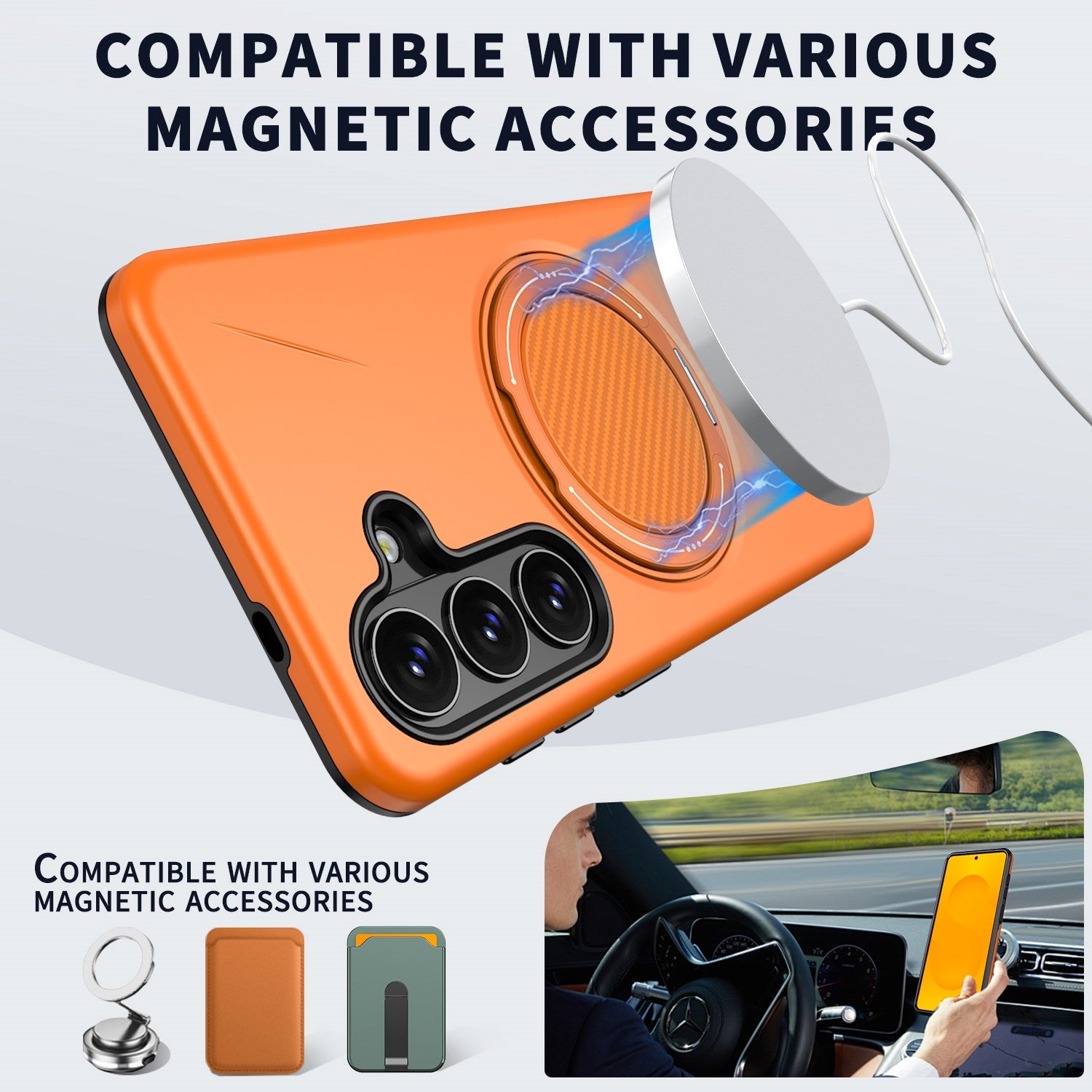 Samsung Galaxy S26 EIDERWOOD Hybrid Plast Cover m. Roterende Kickstand - Orange
