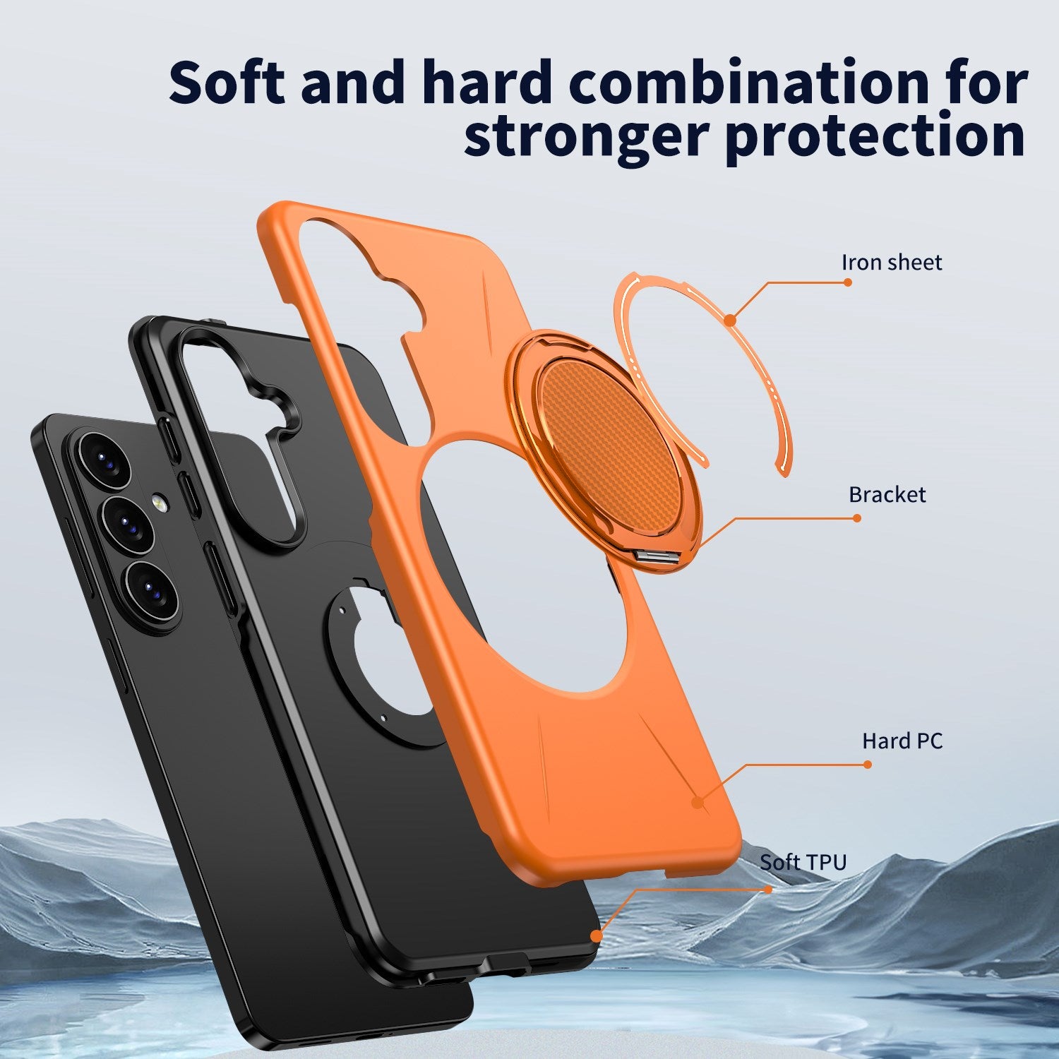 Samsung Galaxy S26 EIDERWOOD Hybrid Plast Cover m. Roterende Kickstand - Orange