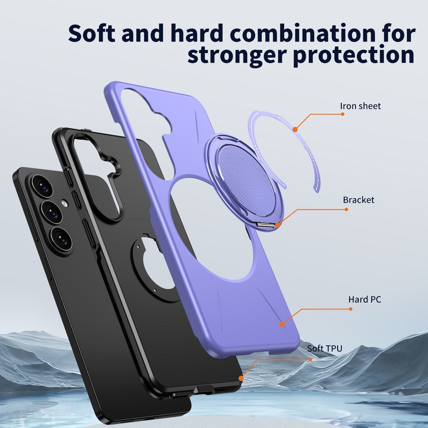 Samsung Galaxy S26 EIDERWOOD Hybrid Plast Cover m. Roterende Kickstand - Lilla