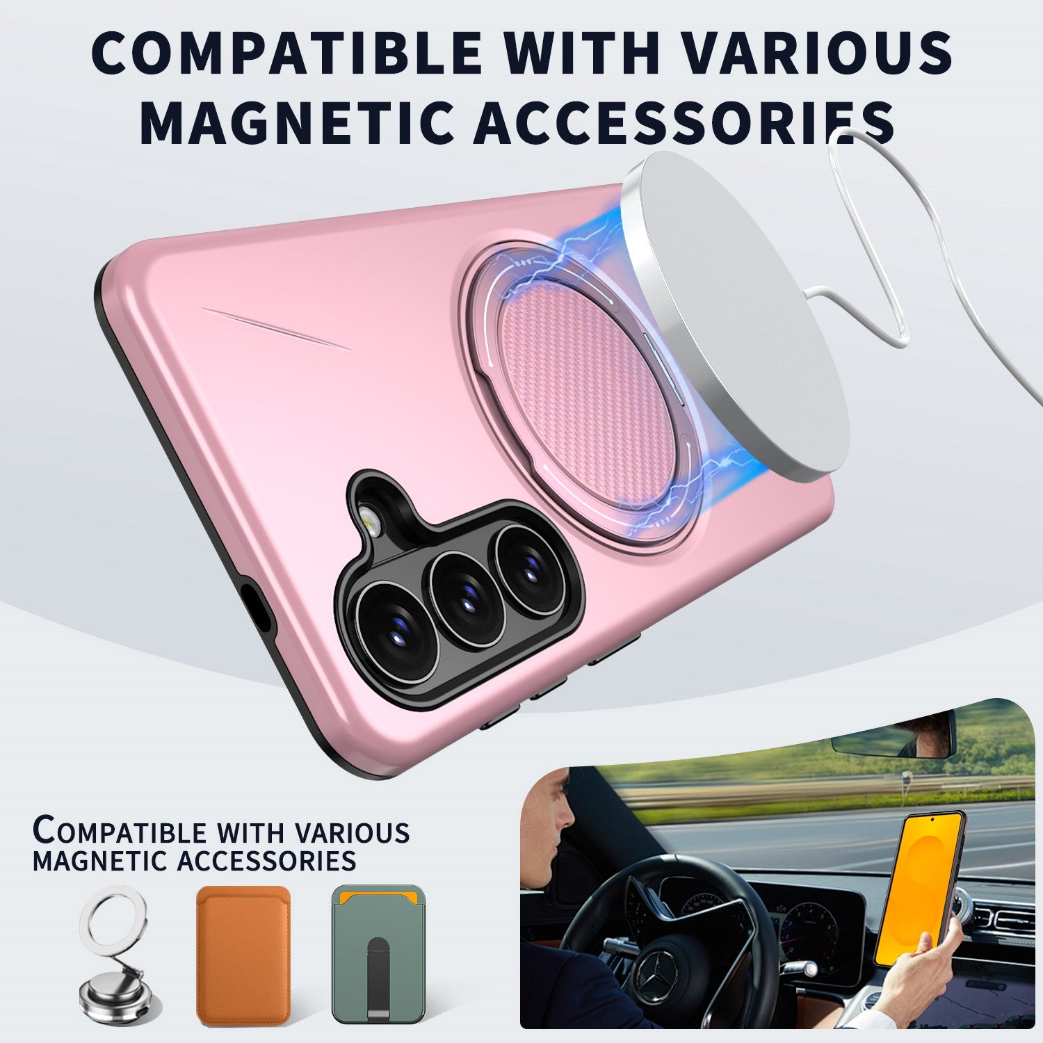 Samsung Galaxy S26 EIDERWOOD Hybrid Plast Cover m. Roterende Kickstand - Lyserød