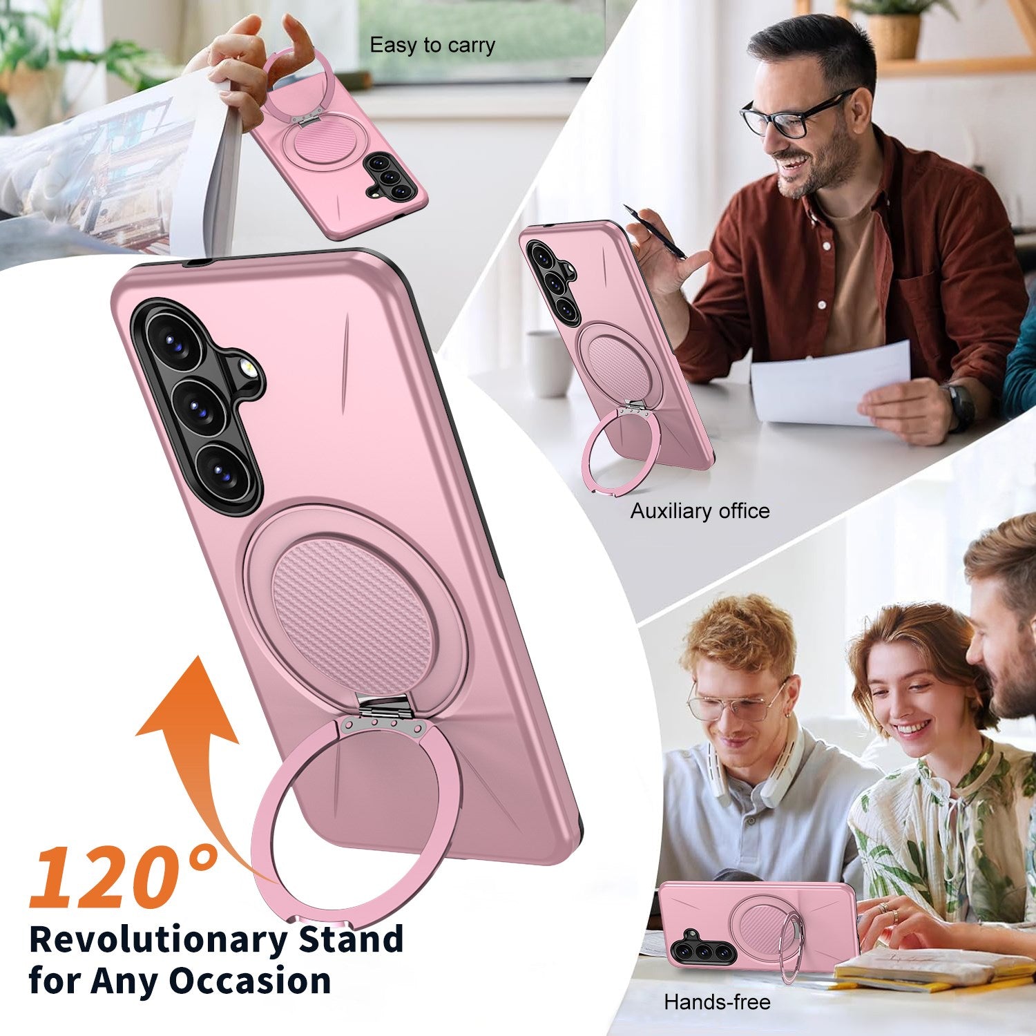 Samsung Galaxy S26 EIDERWOOD Hybrid Plast Cover m. Roterende Kickstand - Lyserød