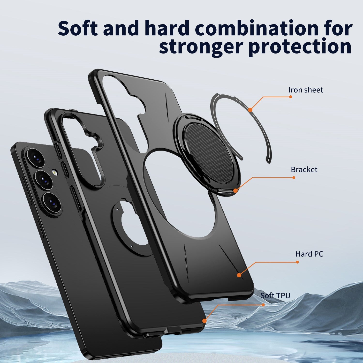Samsung Galaxy S26 EIDERWOOD Hybrid Plast Cover m. Roterende Kickstand - Sort
