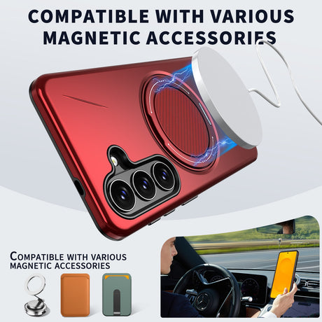 Samsung Galaxy S26 EIDERWOOD Hybrid Plast Cover m. Roterende Kickstand - Rød