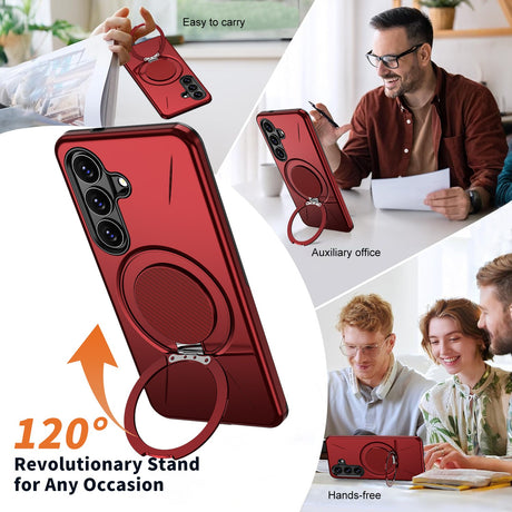 Samsung Galaxy S26 EIDERWOOD Hybrid Plast Cover m. Roterende Kickstand - Rød
