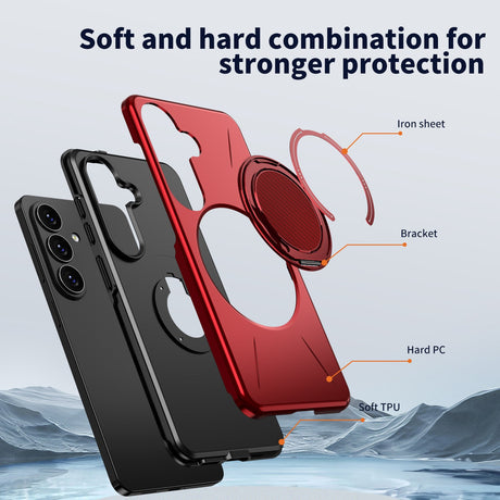 Samsung Galaxy S26 EIDERWOOD Hybrid Plast Cover m. Roterende Kickstand - Rød