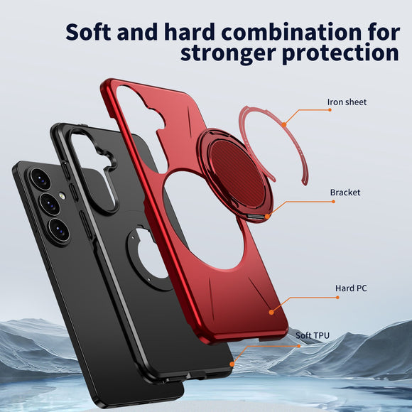 Samsung Galaxy S26 EIDERWOOD Hybrid Plast Cover m. Roterende Kickstand - Rød