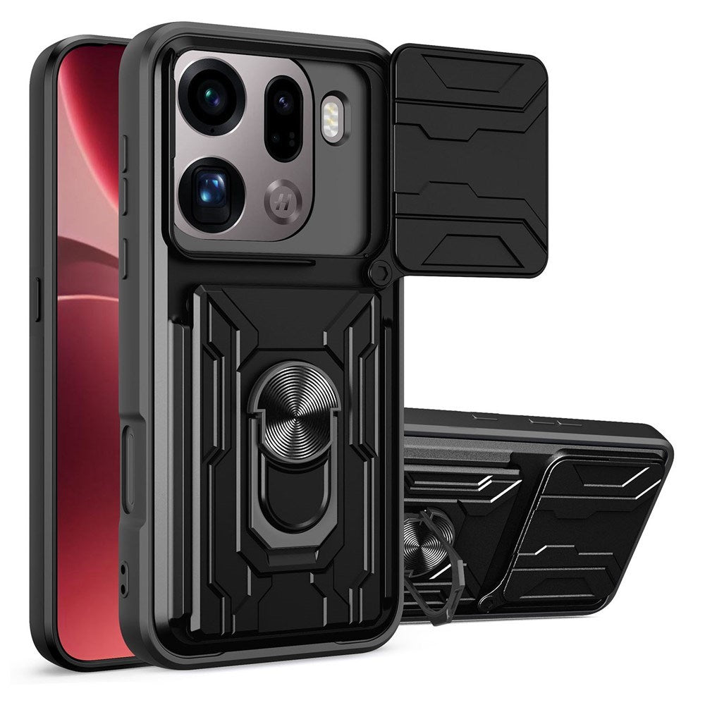 OPPO Find X9 Pro EIDERWOOD Håndværkercover m. 360° Roterbar Camslider / Kickstand / Kortholder - Sort