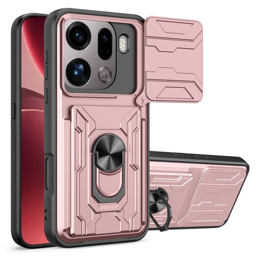 OPPO Find X9 Pro EIDERWOOD Håndværkercover m. 360° Roterbar Camslider / Kickstand / Kortholder - Rose Gold
