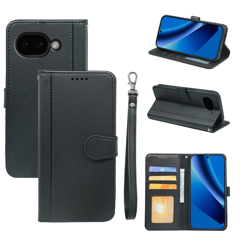 Google Pixel 10a EIDERWOOD Kunstlæder Flip Cover m. Kortholder & Ståfunktion - Sort