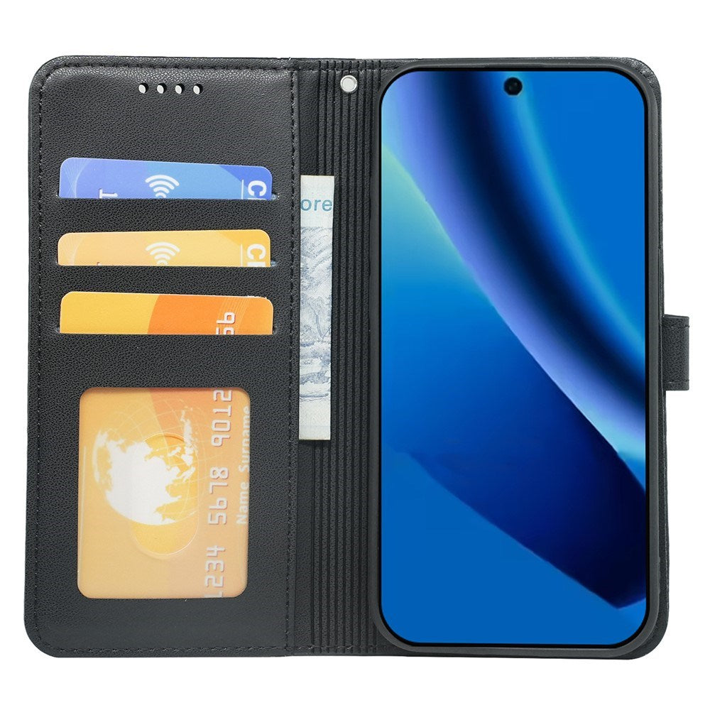 Google Pixel 10a EIDERWOOD Kunstlæder Flip Cover m. Kortholder & Ståfunktion - Sort