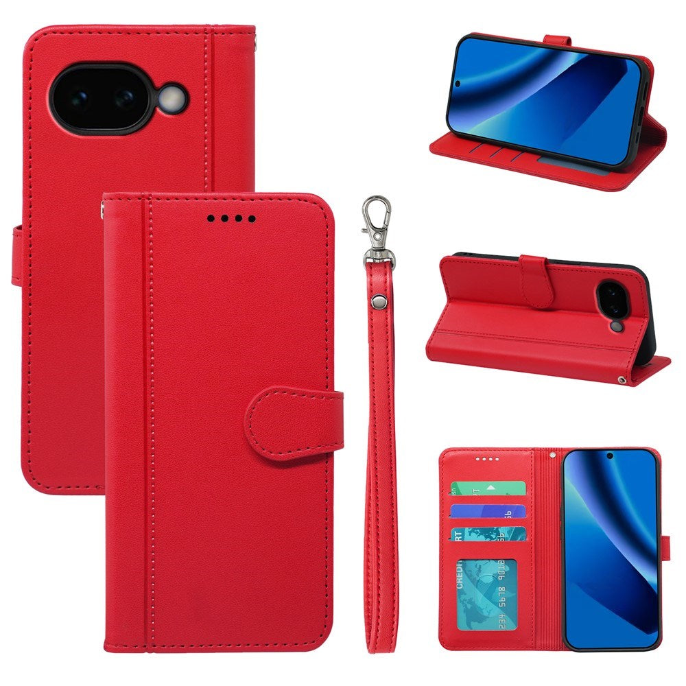 Google Pixel 10a EIDERWOOD Kunstlæder Flip Cover m. Kortholder & Ståfunktion - Rød