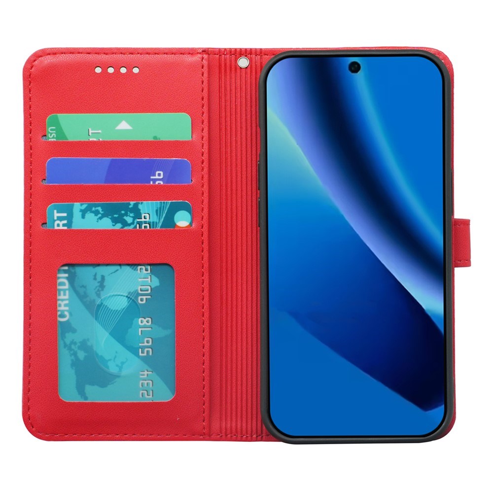 Google Pixel 10a EIDERWOOD Kunstlæder Flip Cover m. Kortholder & Ståfunktion - Rød