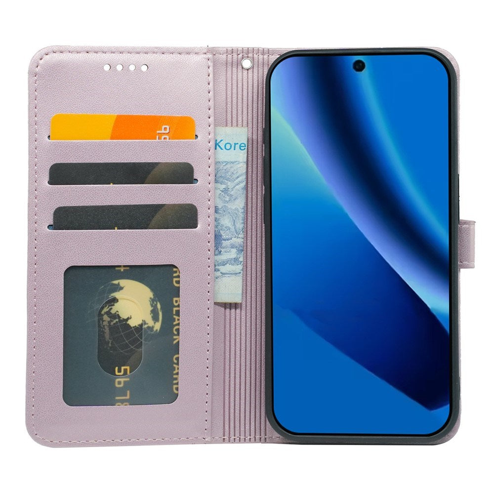 Google Pixel 10a EIDERWOOD Kunstlæder Flip Cover m. Kortholder & Ståfunktion - Rose Gold