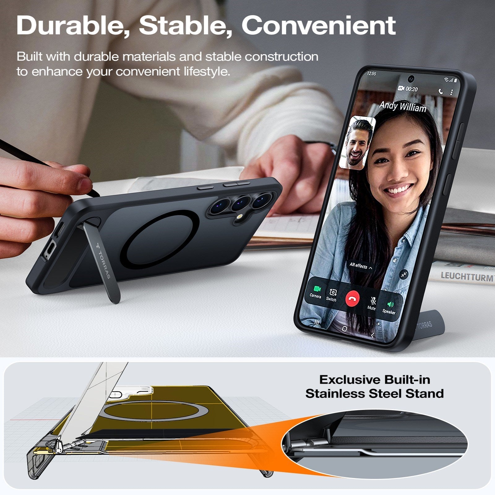 Samsung Galaxy S26+ (Plus) TORRAS Ostand L1 Hybrid Plast Cover m. Ståfunktion - MagSafe Kompatibel - Sort