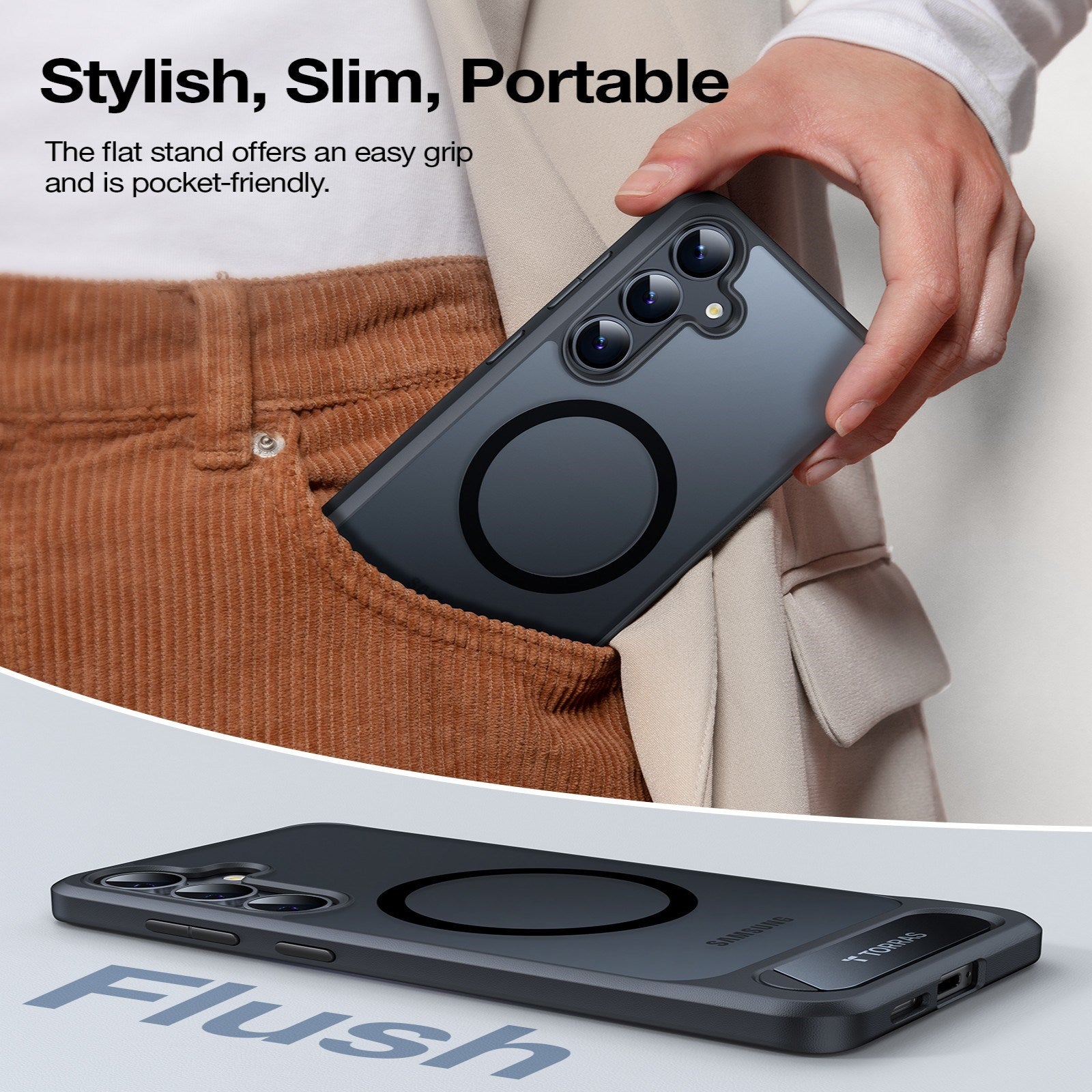 Samsung Galaxy S26+ (Plus) TORRAS Ostand L1 Hybrid Plast Cover m. Ståfunktion - MagSafe Kompatibel - Sort