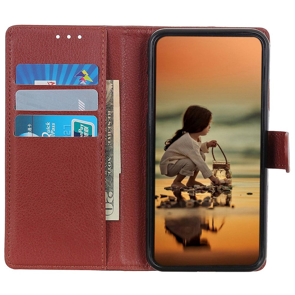 Motorola Moto G72 Litchi Læder Cover m. Pung - Brun
