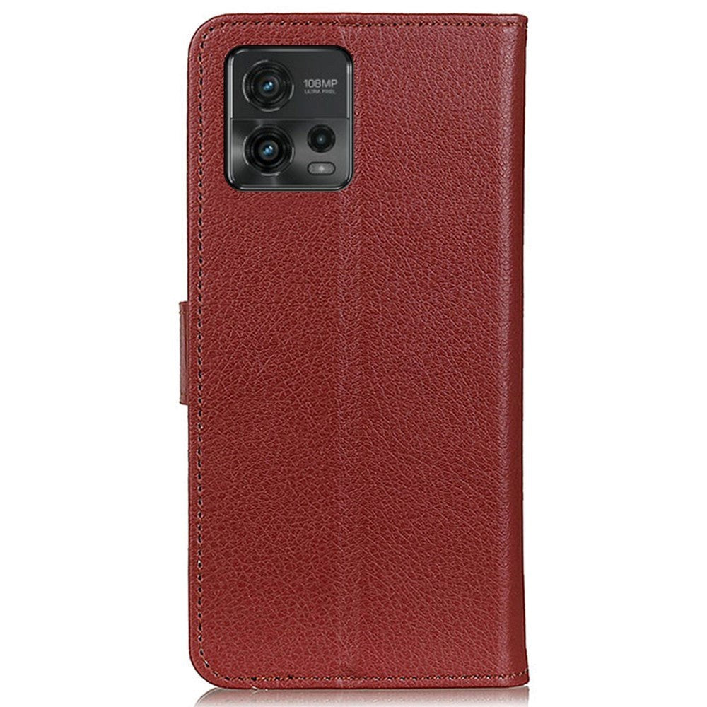 Motorola Moto G72 Litchi Læder Cover m. Pung - Brun