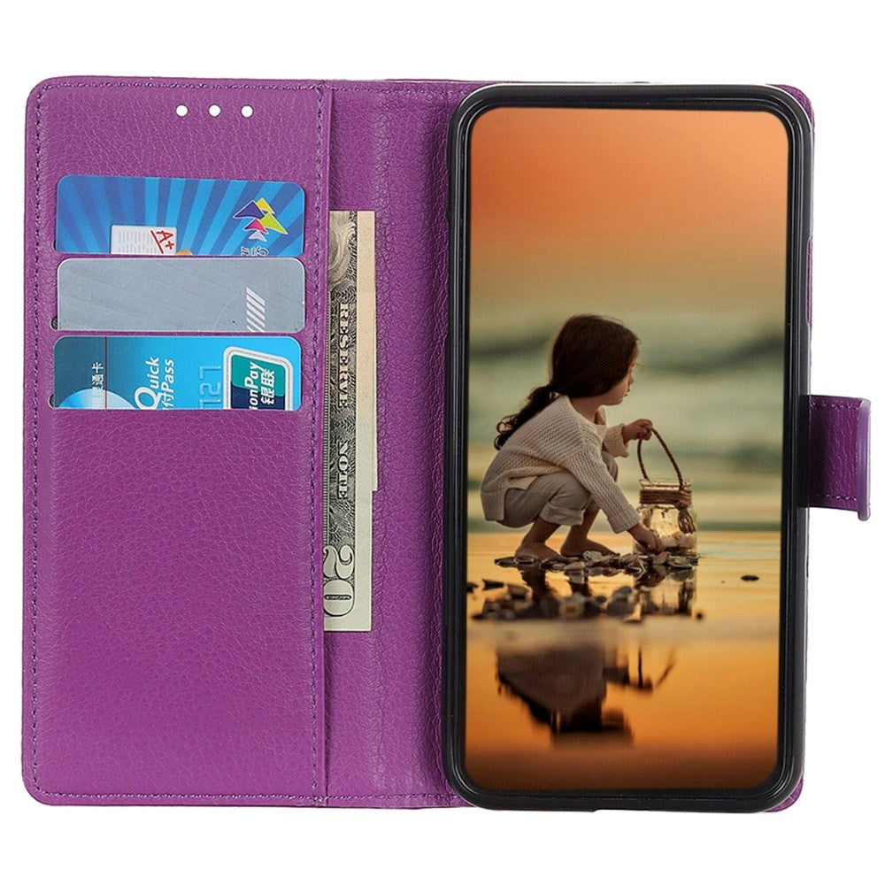 Motorola Moto G72 Litchi Læder Cover m. Pung - Lilla