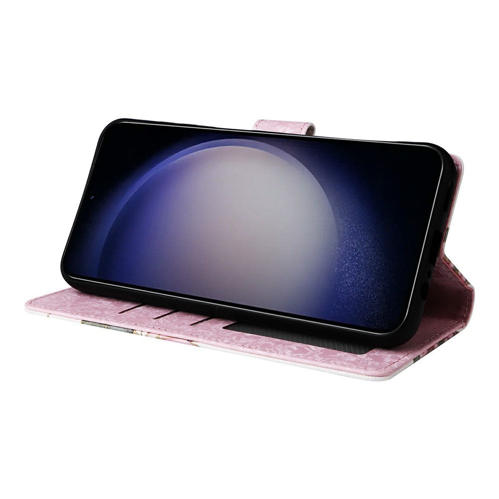 Samsung Galaxy S26 EIDERWOOD Kunstlæder Flip Cover m. Blomster - Lyserød Rose