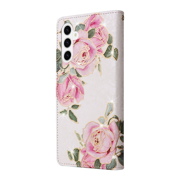 Samsung Galaxy S26 EIDERWOOD Kunstlæder Flip Cover m. Blomster - Lyserød Rose