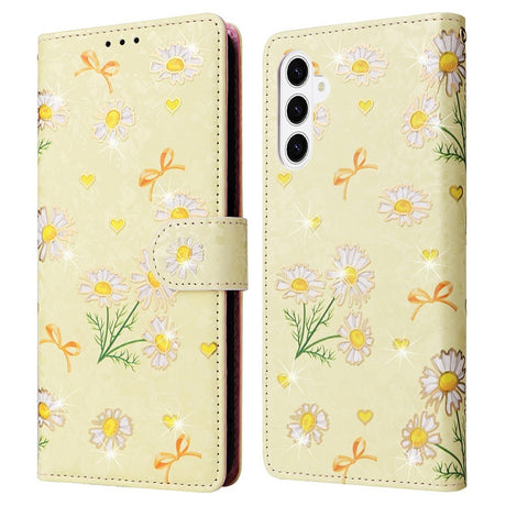 Samsung Galaxy S26 EIDERWOOD Kunstlæder Flip Cover m. Blomster - Gul Marguerit